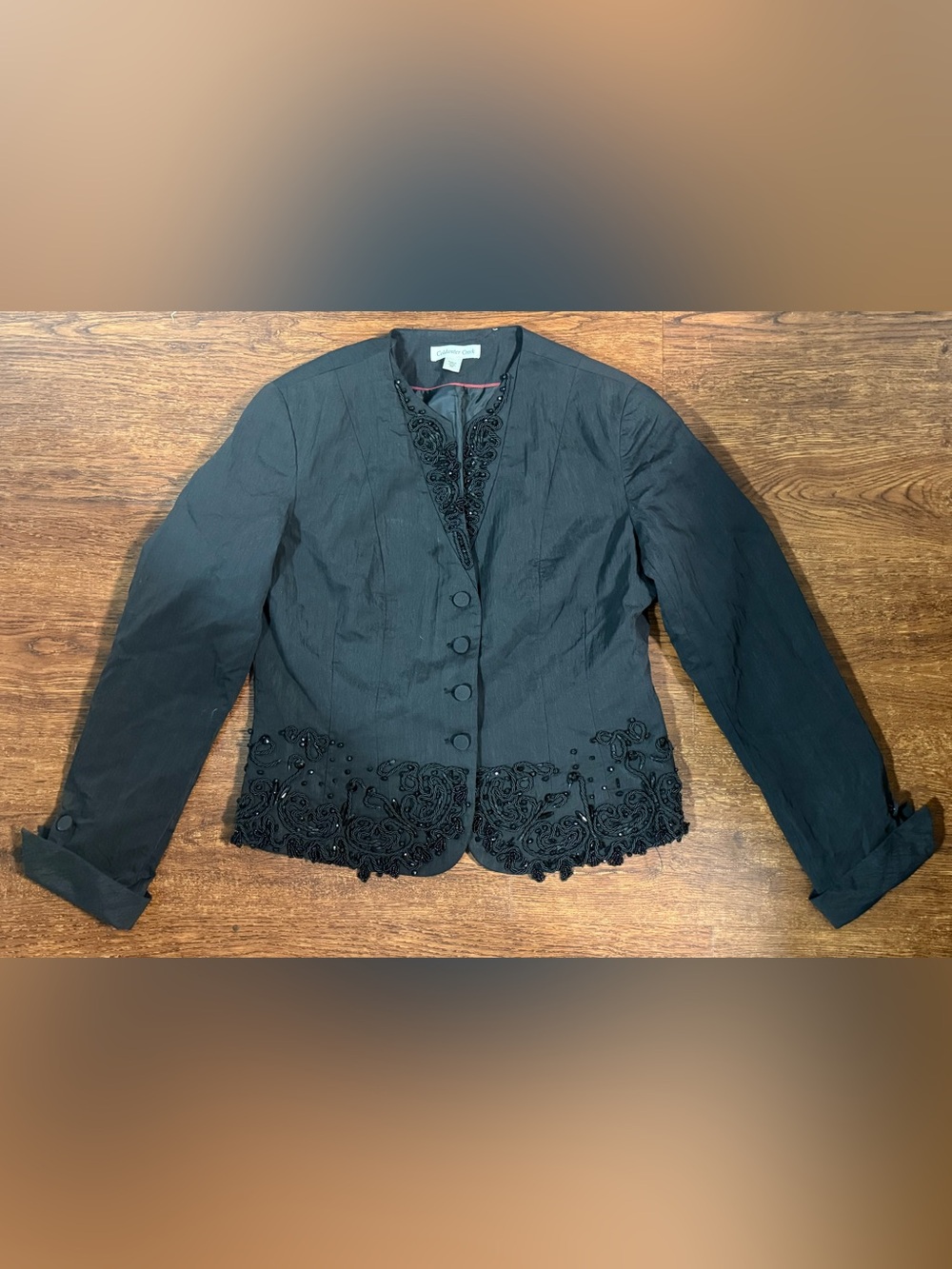 Coldwater Creek Women's Size 8P Black Embellished Peplum Beaded Lined Jacket